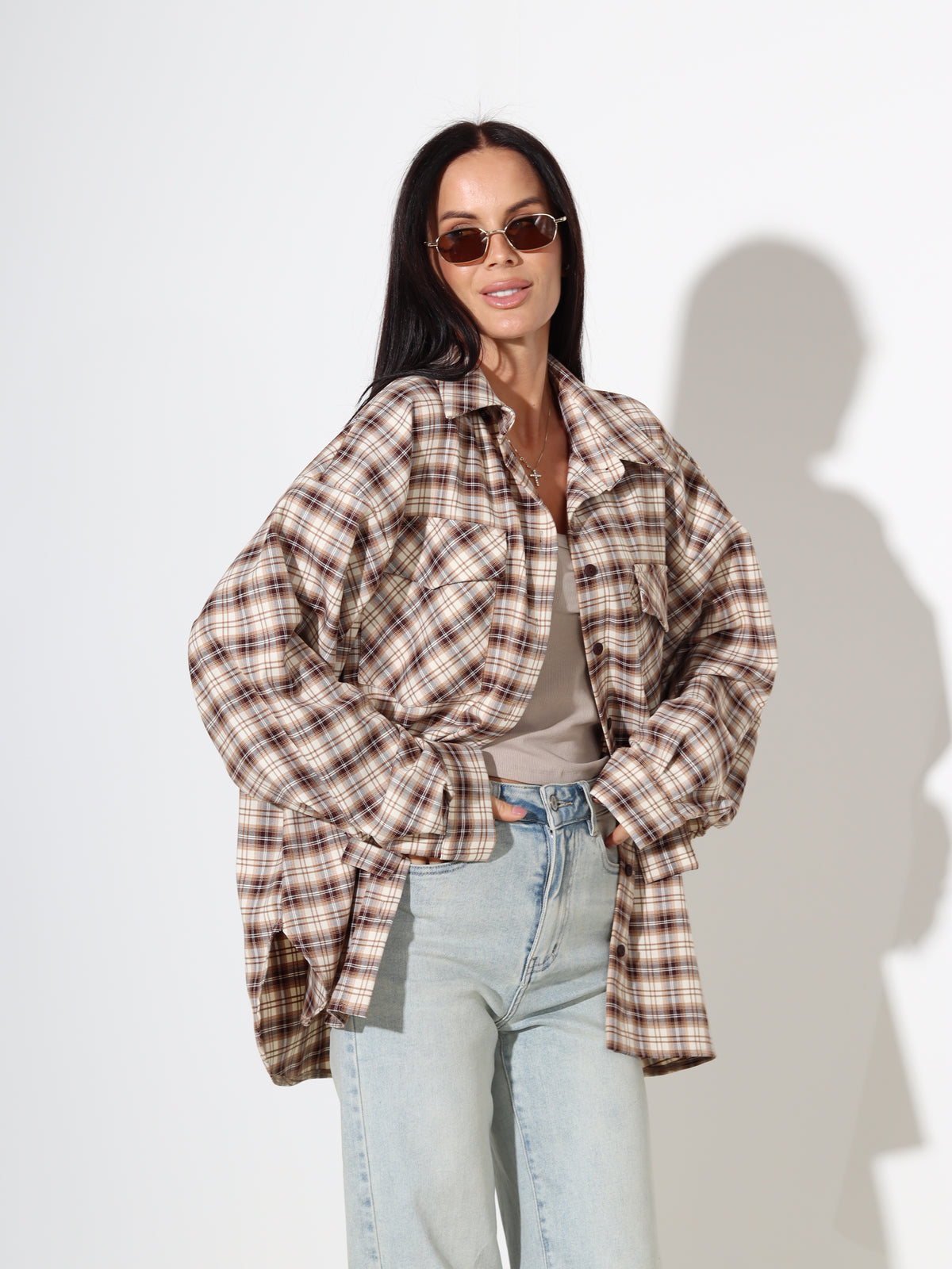 Brūnas+ bēšas rūtiņas krekls 'LUX' – 18101