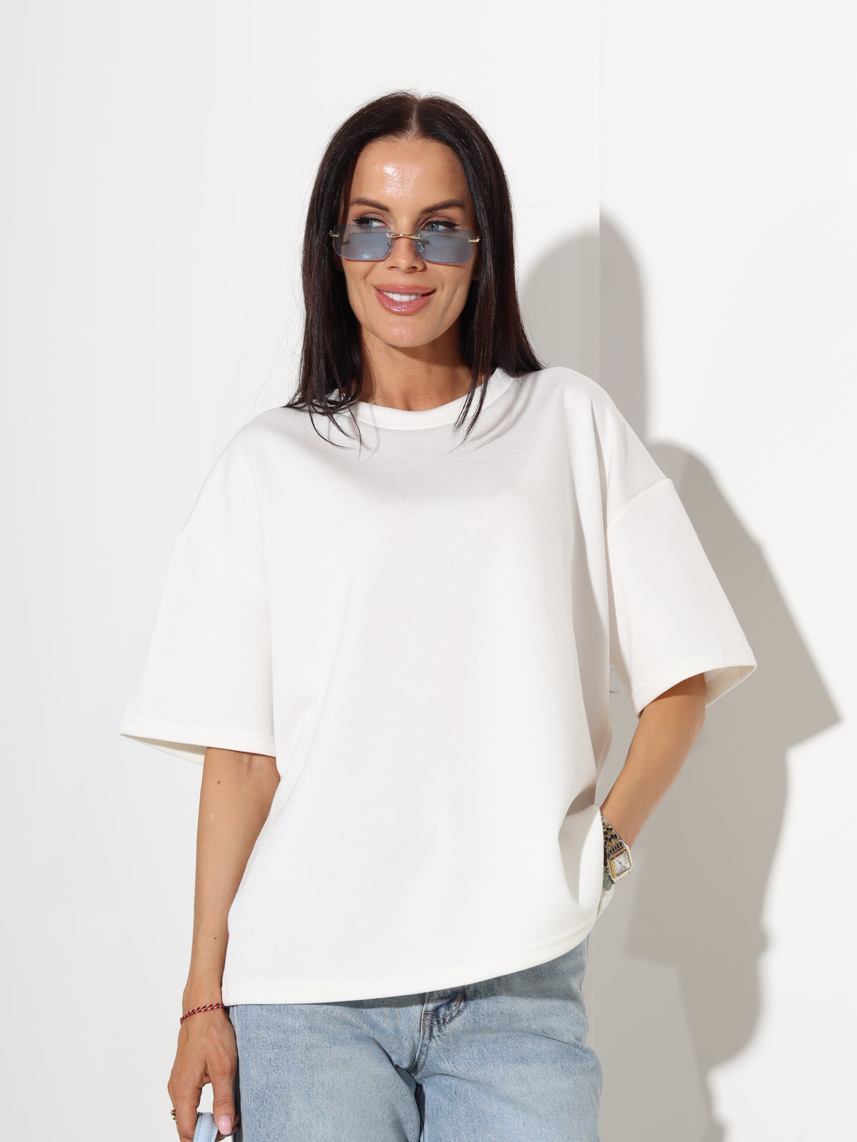 Balts 'over size' mīksta auduma tops - 19300