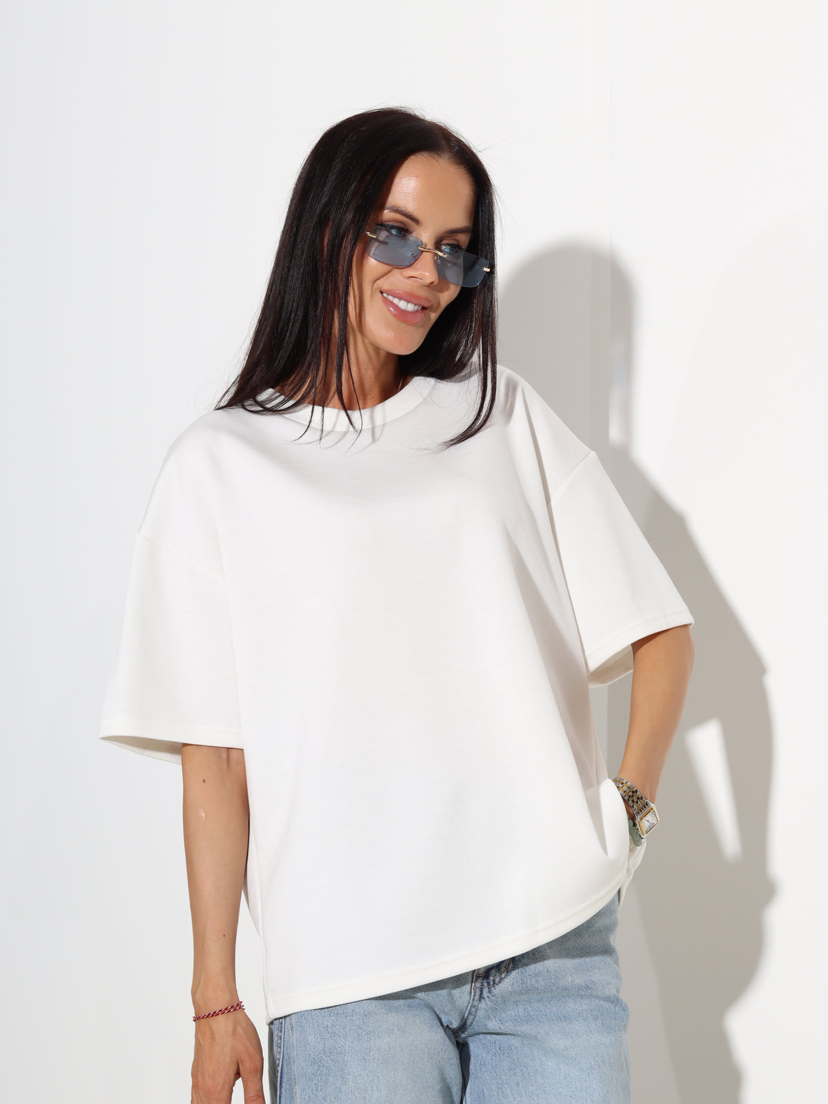 Balts 'over size' mīksta auduma tops - 19300