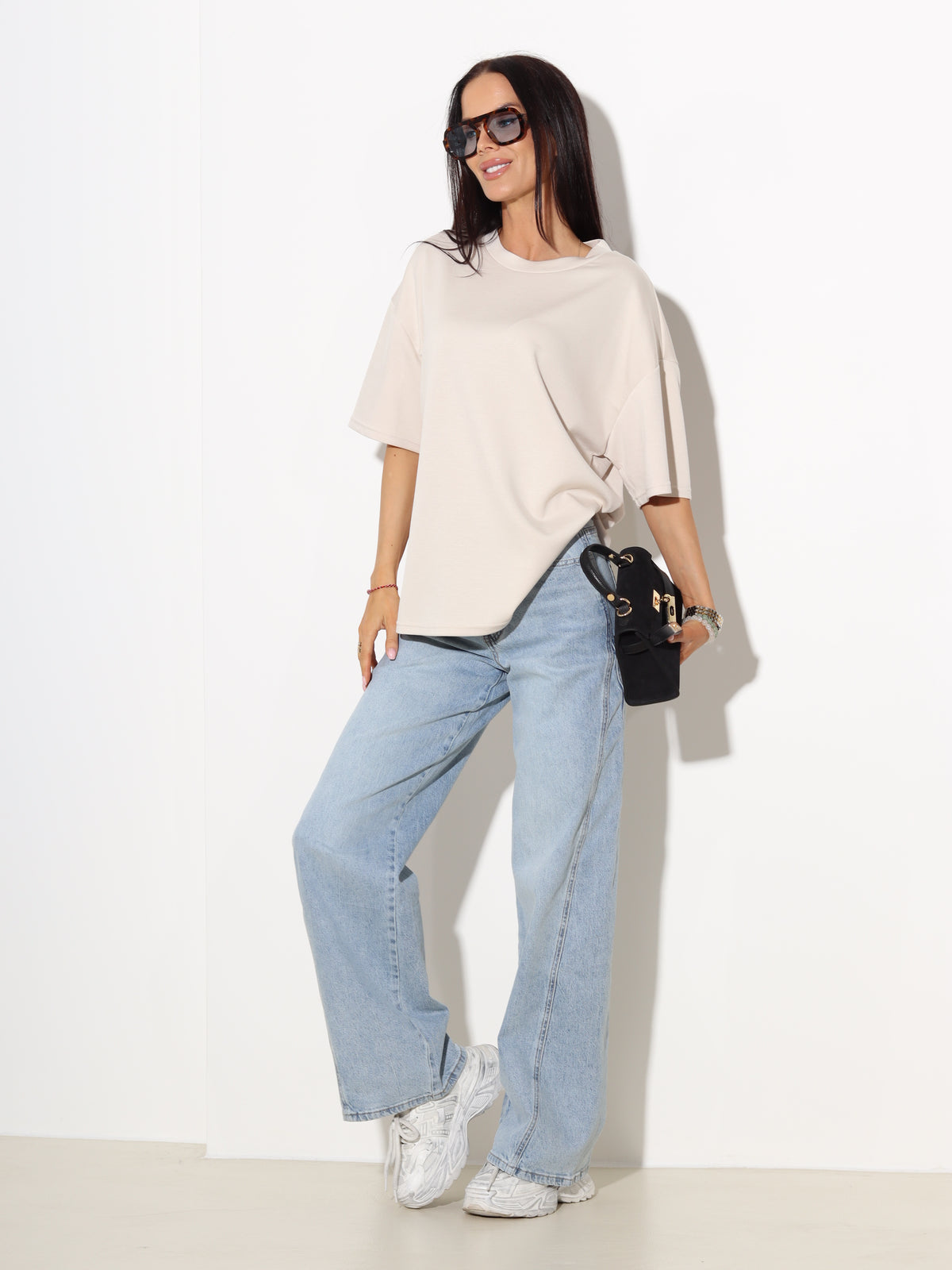 Bēšs 'over size' mīksta auduma tops - 19302