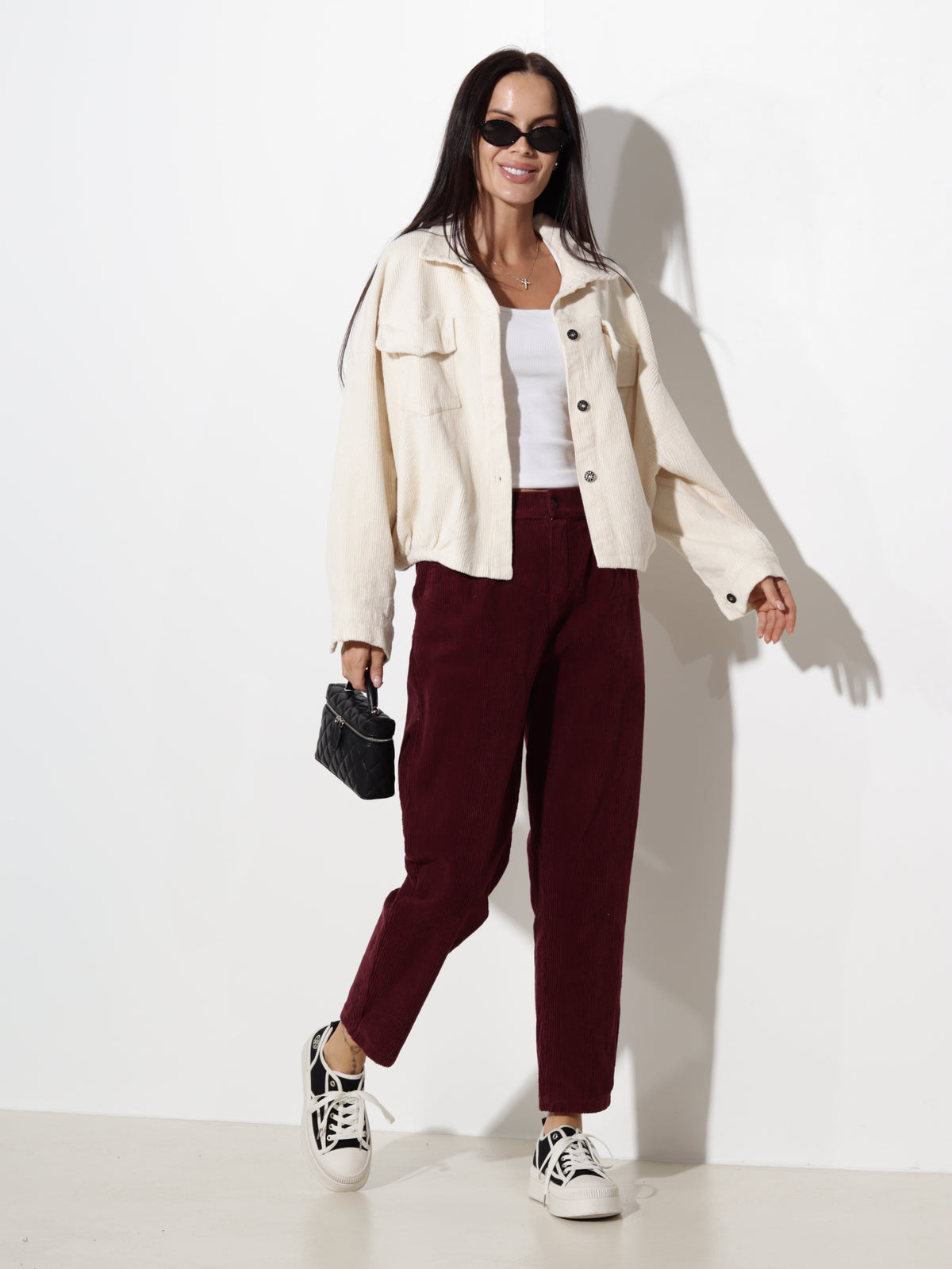 Bordo velveta "Mom fit" tipa bikses- 20618