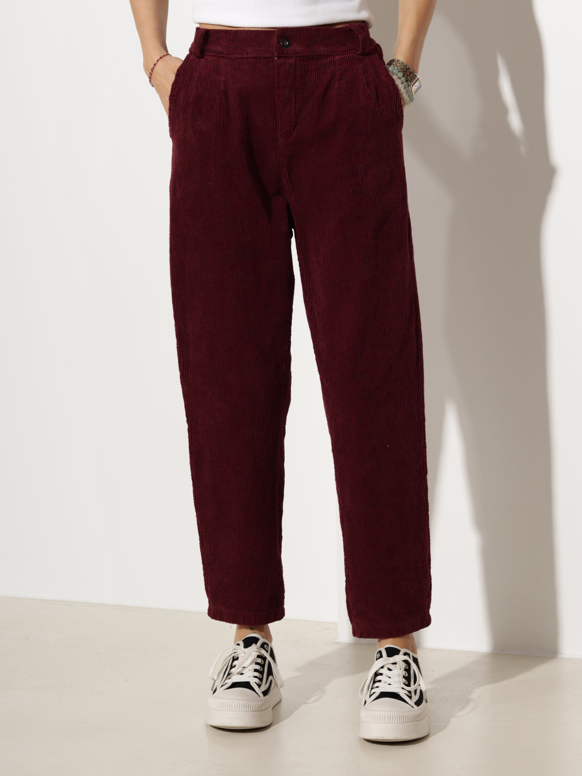 Bordo velveta "Mom fit" tipa bikses- 20618