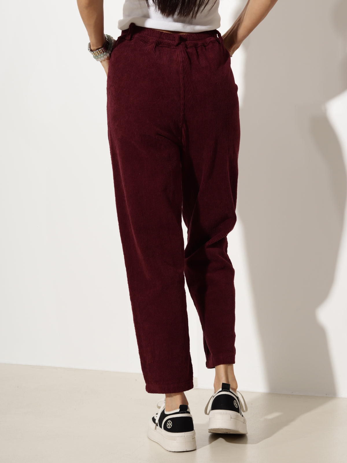 Bordo velveta "Mom fit" tipa bikses- 20618