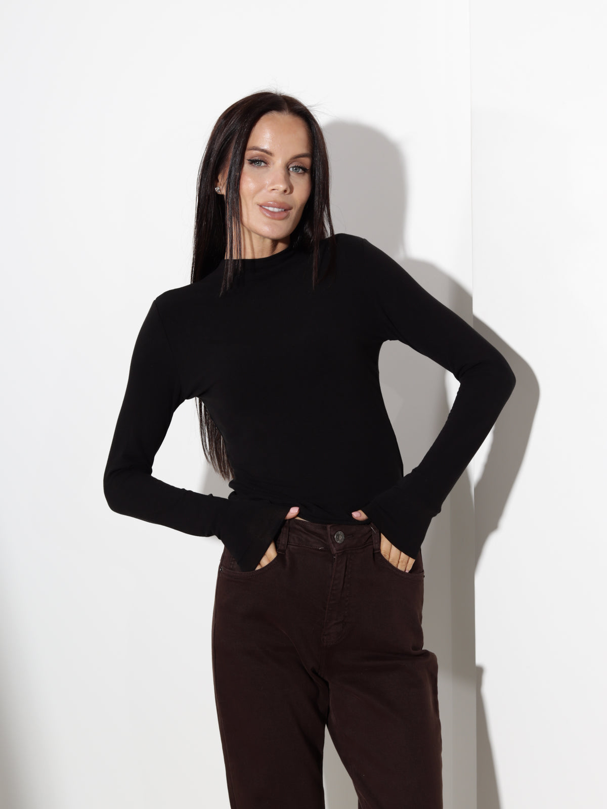 Melns, plāns tops, mini apkaklīte - 21355