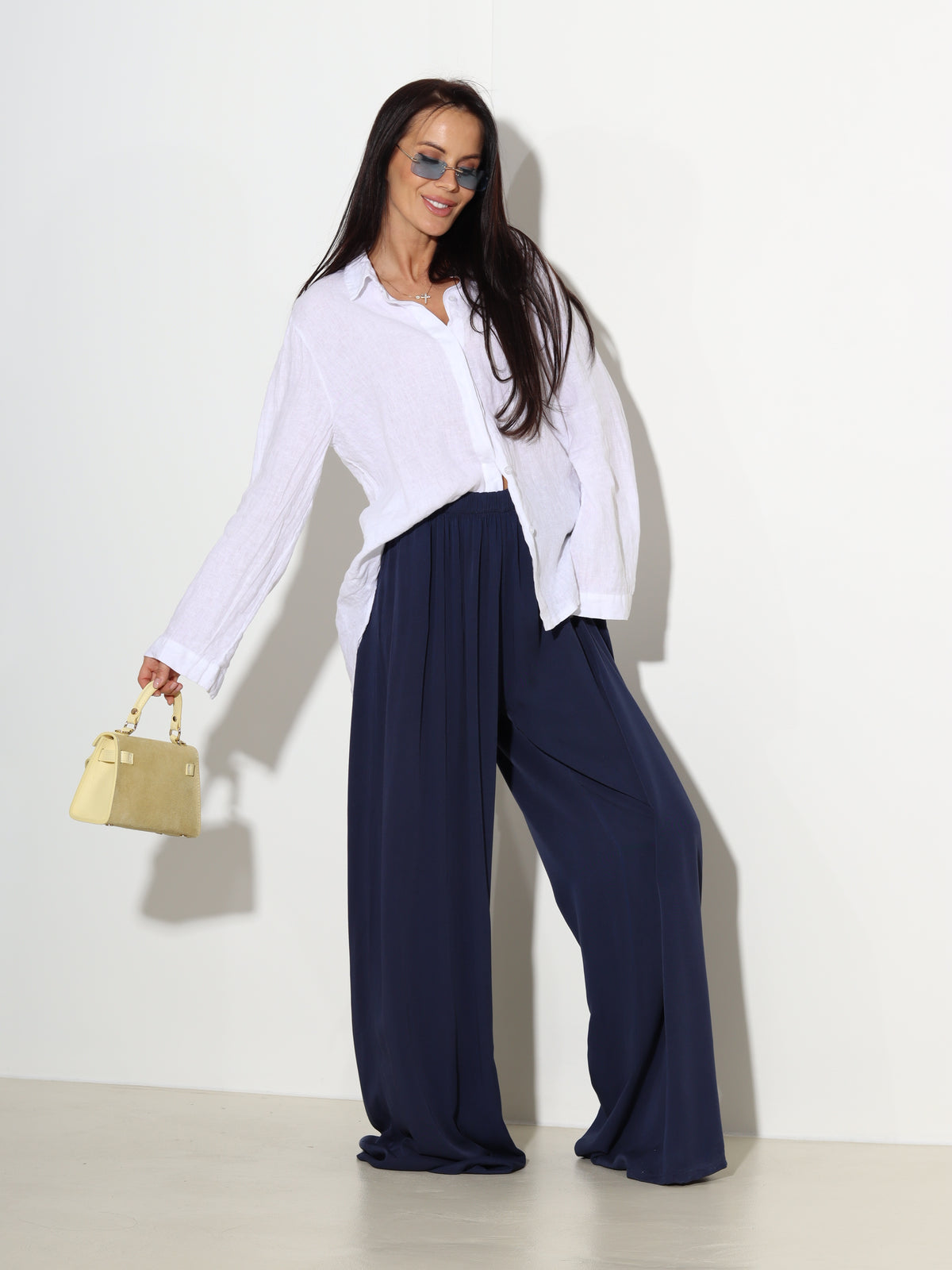 Tumši zilas krāsas viskozes bikses 'Long' - 19388