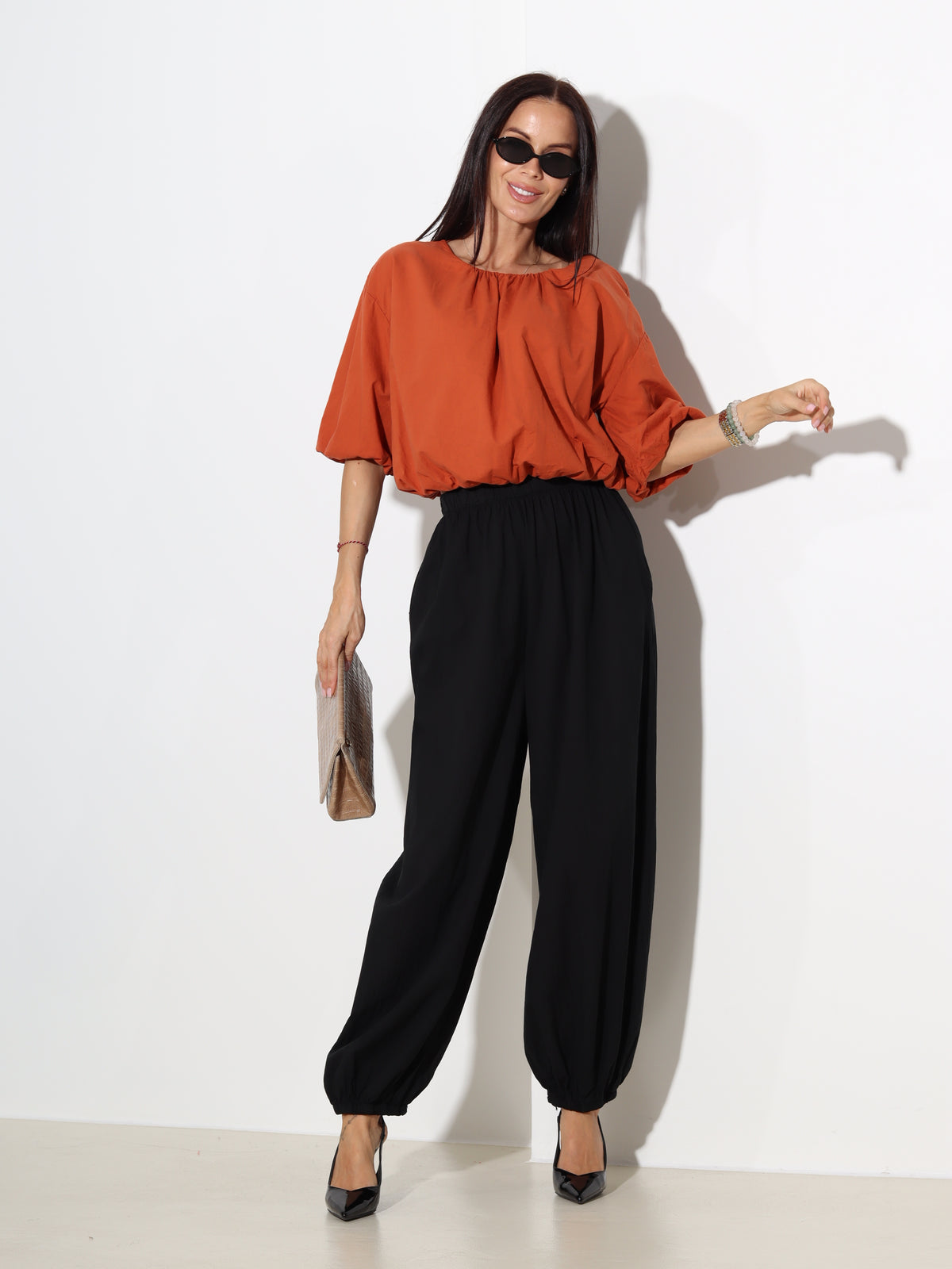 Terrakota, balontipa tops, boho stilā - 20163