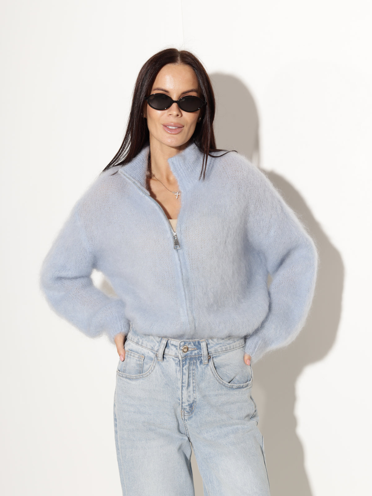 Baby blue mohēras jaka ar rāvējslēdzēju - 21512