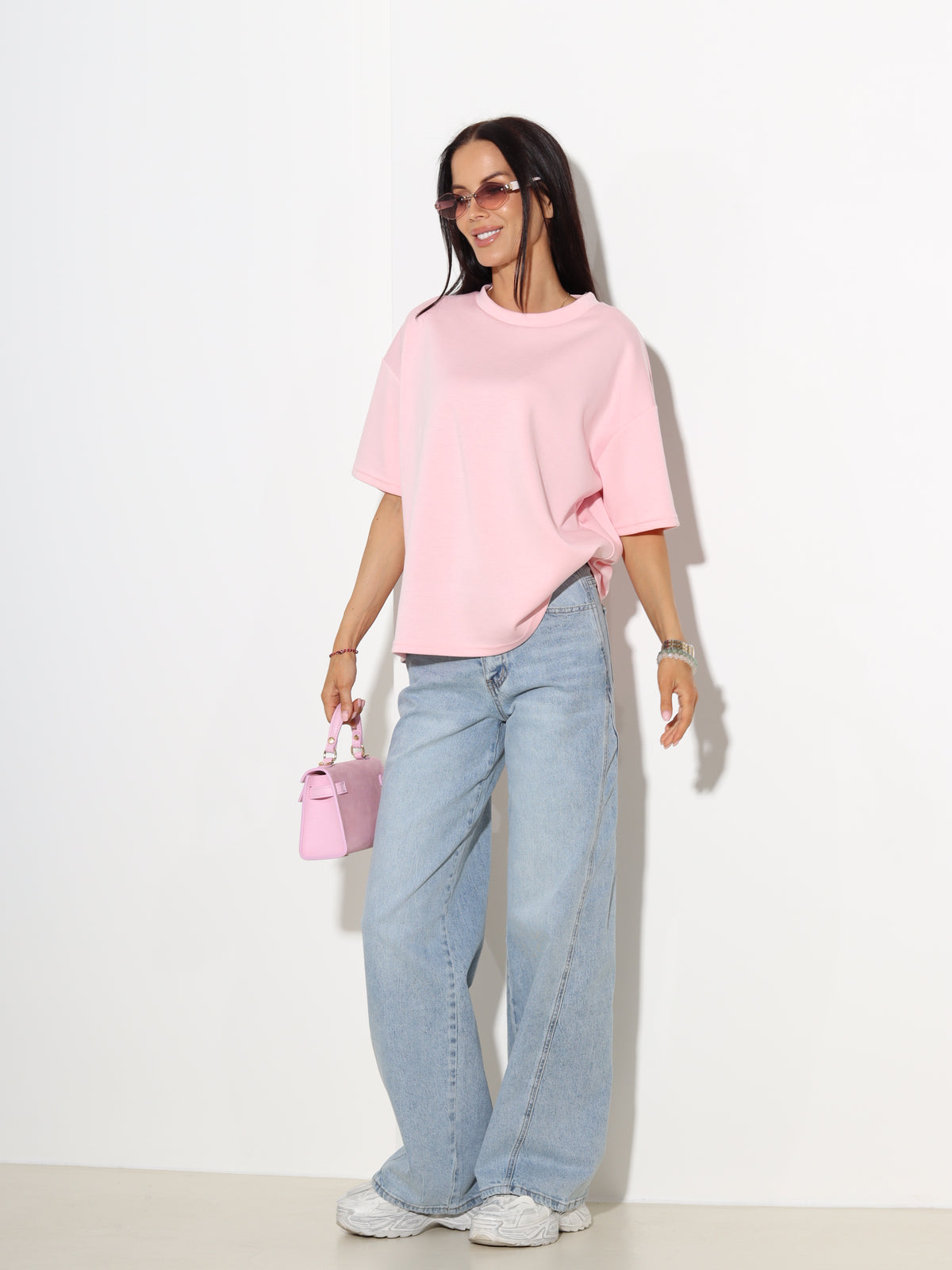Rozā 'over size' mīksta auduma tops  - 19303