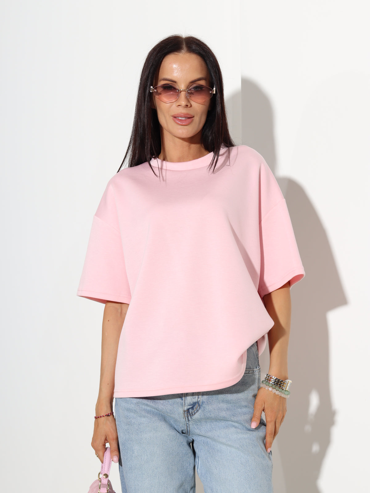 Rozā 'over size' mīksta auduma tops  - 19303