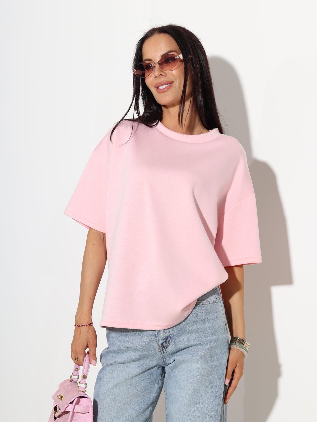 Rozā 'over size' mīksta auduma tops  - 19303