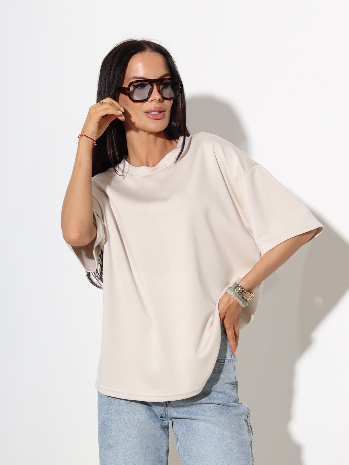 Bēšs 'over size' mīksta auduma tops  - 19302