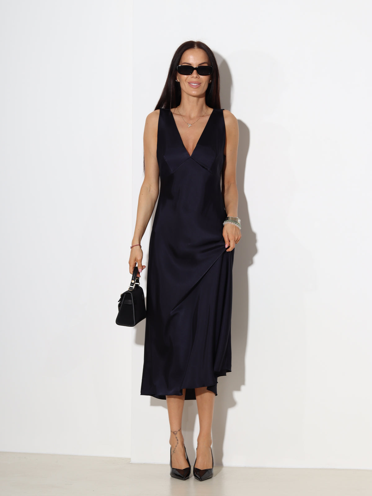 Zila midi kleita ,,Satin slip'' - 19639