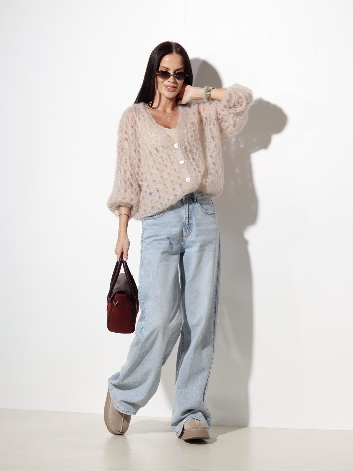 Bēša tīkliņveida adījuma jaka - 20767