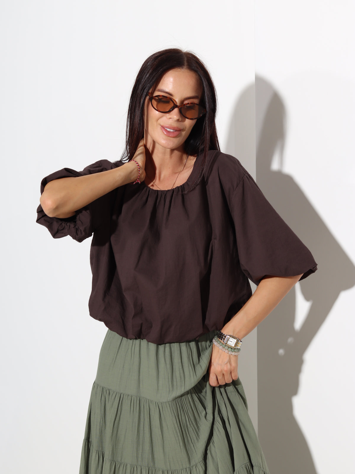 Brūns/šoko balontipa tops, boho stilā - 20164