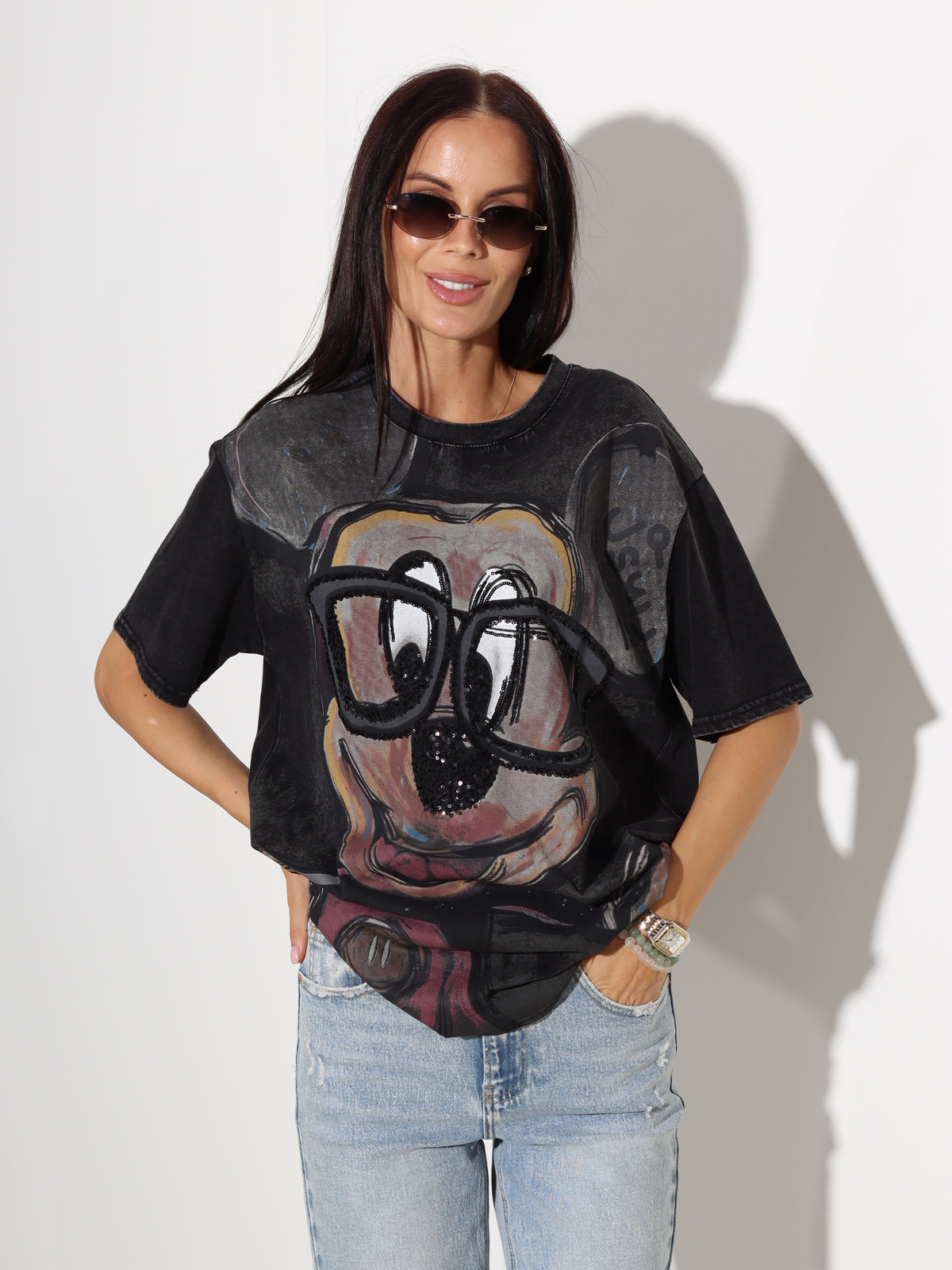 T.pelēks t-krekls Mickey ,Sparkly glasses' - 20243