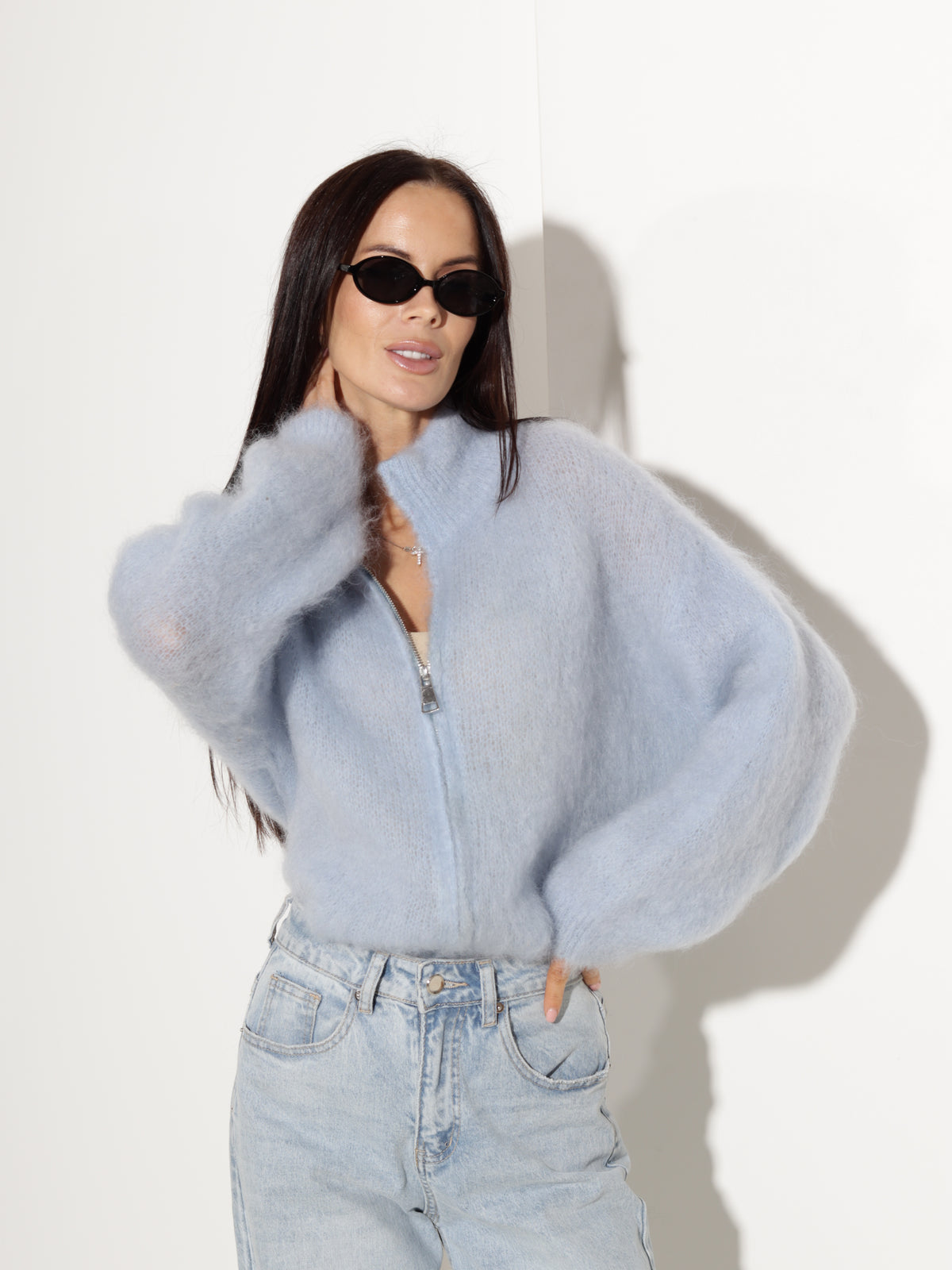Baby blue mohēras jaka ar rāvējslēdzēju - 21512